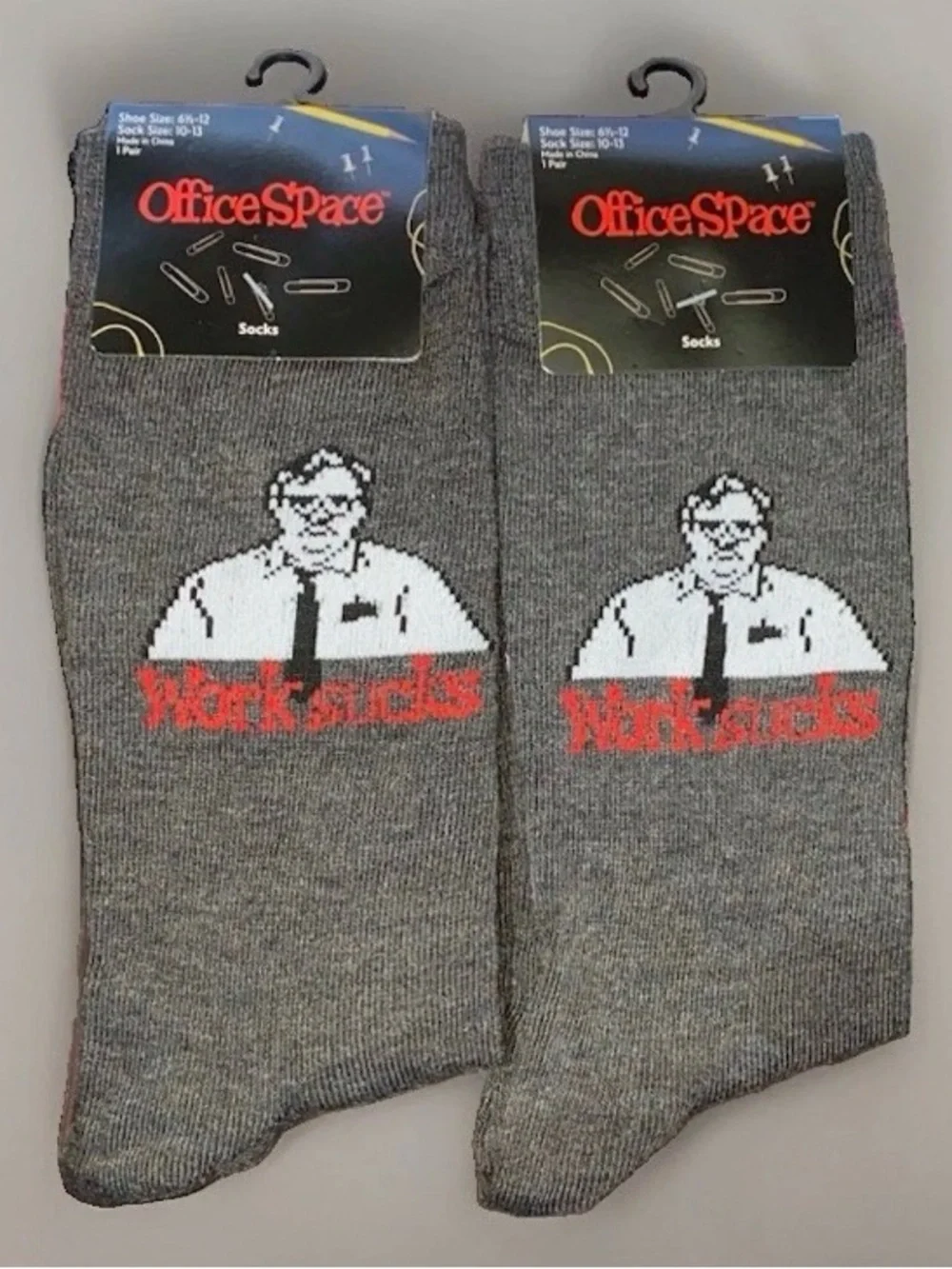 1-Pack Office Space Milton Novelty Socks Work Sucks Gray Crew Mens Size 6-12 NWT